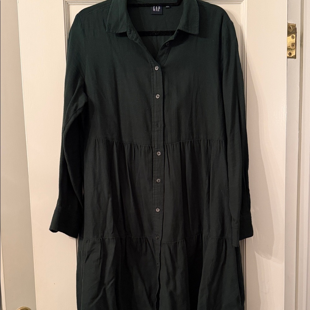 GAP Forest Green Tiered Button-Up Dress